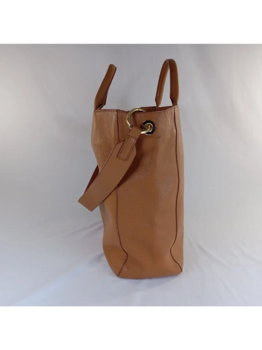 Mark & Graham Camel Leather Tote Bag Tan Brown Leather and Twill Straps 13x15